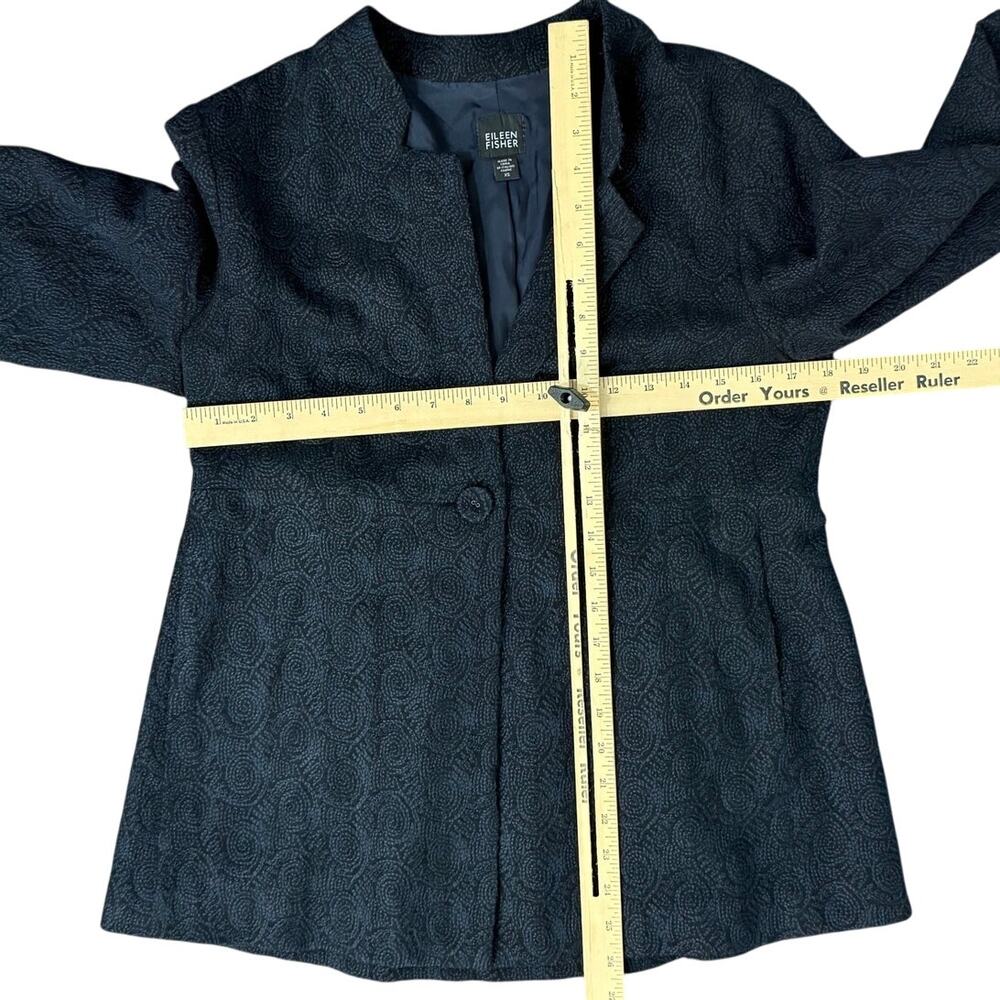 Eileen Fisher Black Embroidered Blue Swirl Wool Single Button Blazer Size XS - Picture 7 of 14
